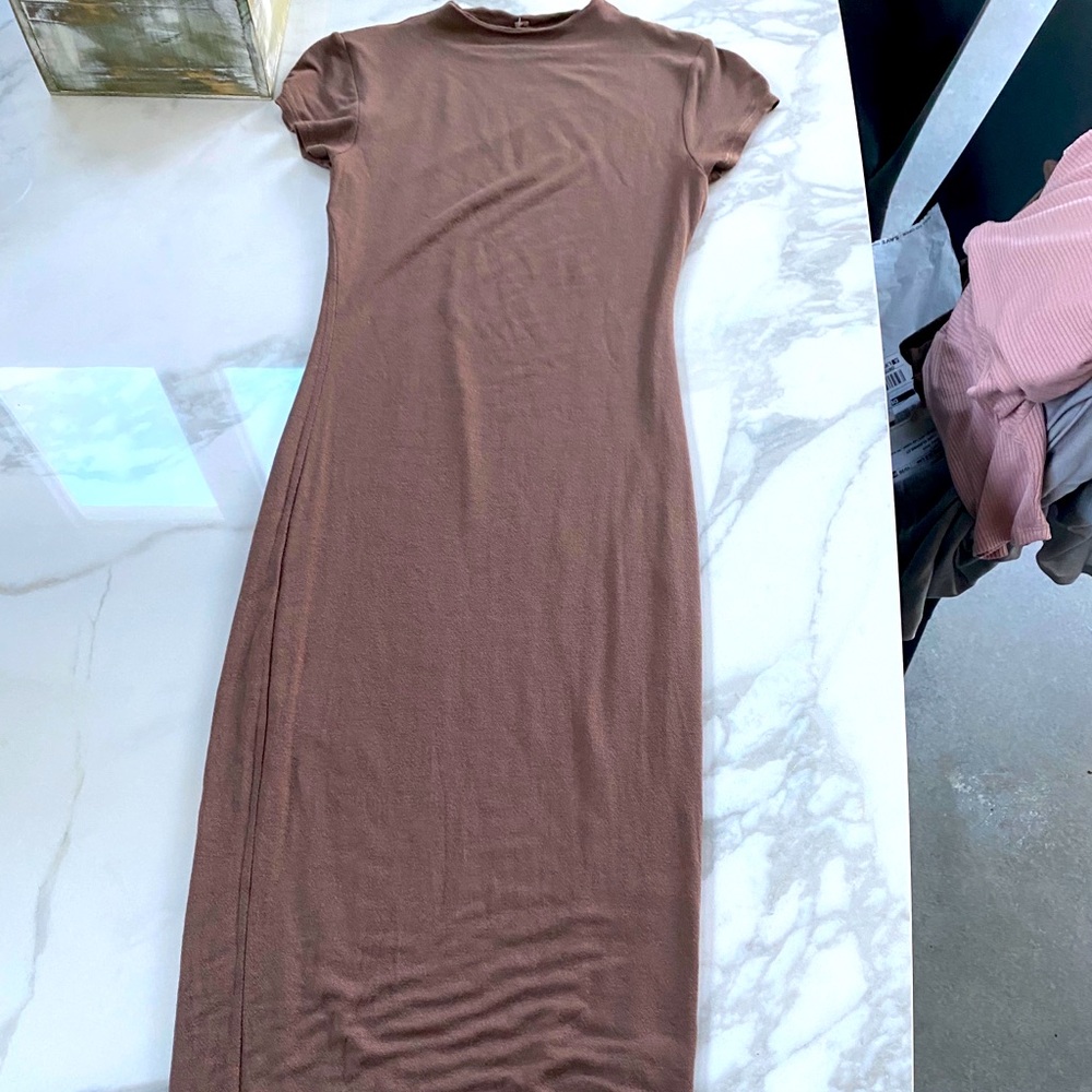 MIDI NUDE MINI TURTLE NECK DRESS